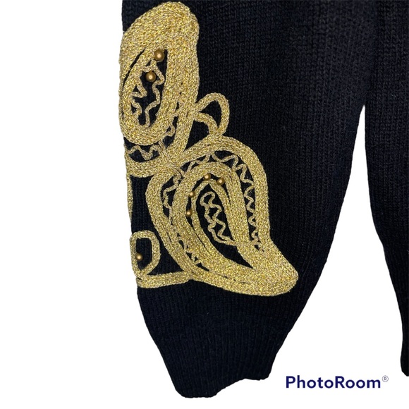 Vintage Maurada Sweater Lambswool Angora Rabbit Hair Blend black Gold details M - Picture 4 of 10